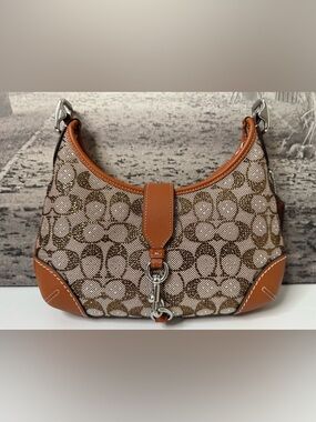 New Coach Crystal Signature Hamptons Hobo Bag Burnished Amber CW654